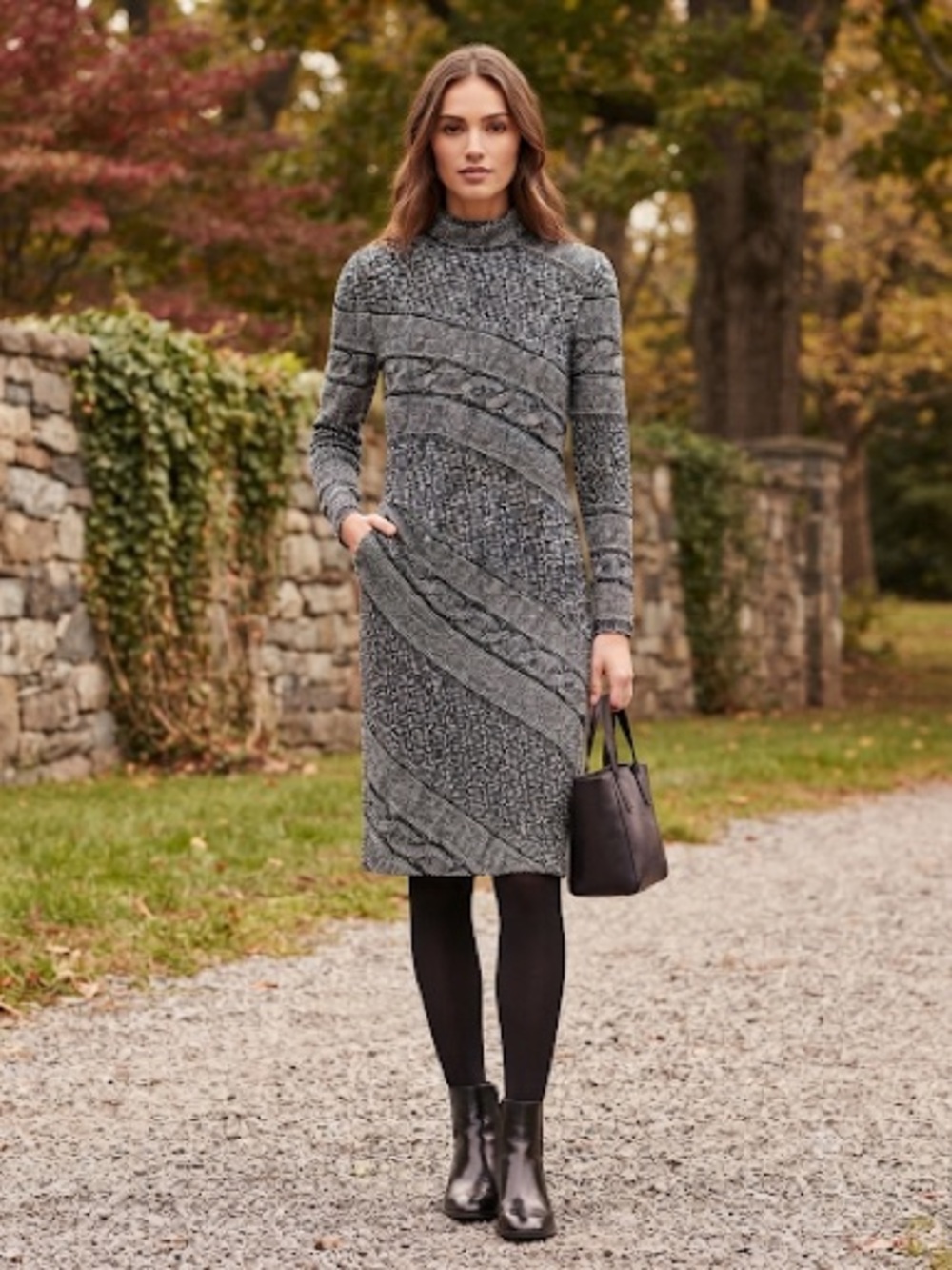 Cache Gray Cable-Knit Midi Sweater Dress XL